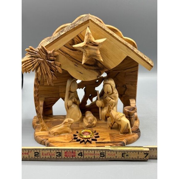 Handmade Olive Wood Nativity Set With‎ Stable  Figurines Bethlehem Music Box - Picture 11 of 11